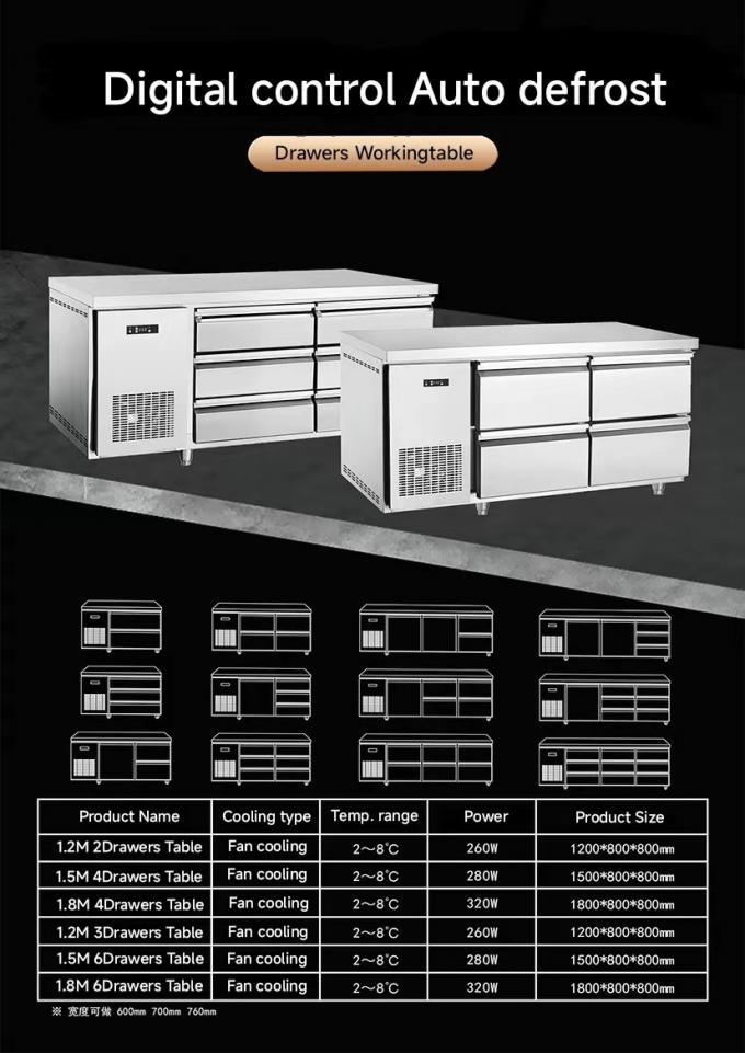 カウンターテーブルの下 2 ドローバー 冷蔵庫 商業用キッチン機器 1